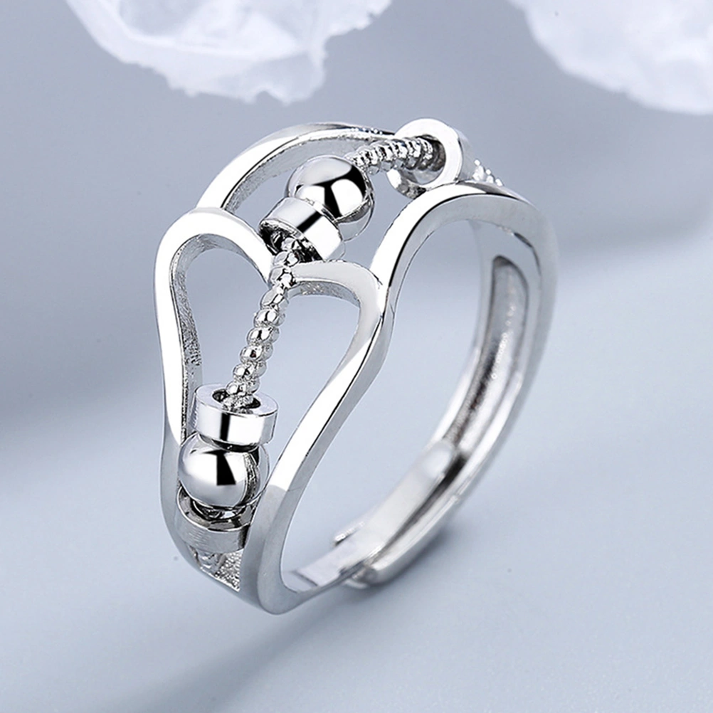 1pc Adjustable Fidget Rings Anxiety Relief Ring with Rotatable Beads Lady Ring