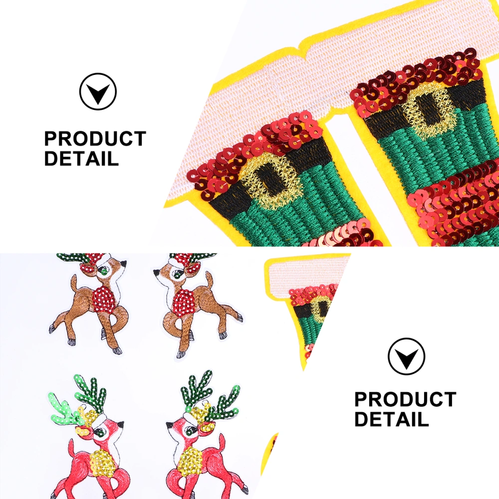 5pcs Christmas Cartoon Patch Stickers Deer Shoes Embroidery Cloth Patch