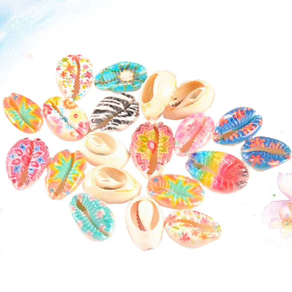 20Pcs DIY Shell Colorful Printing Pendant Hanging Slice Decor Jewelry Accessories for Women Ladies Bracelet Anklet(Blue Pink)