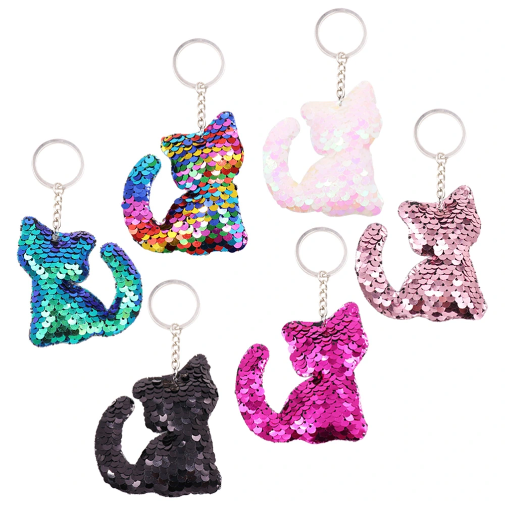 12pcs Glitter Sequins Cat Keychain Keyring Colorful Key Chain Charm Key Holder