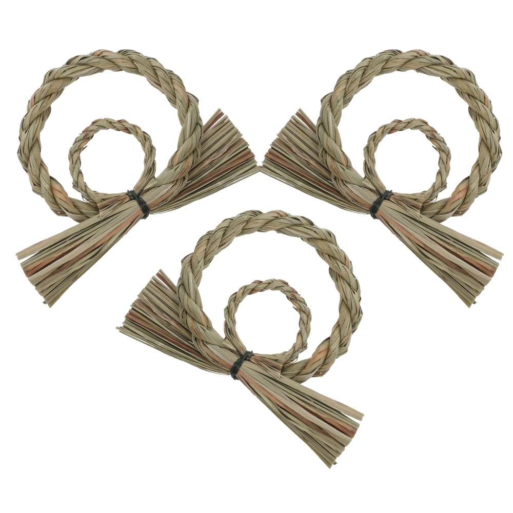 3pcs Japanese Style Straw Woven Pendant Home Restaurant Wall Door Straw Wreaths