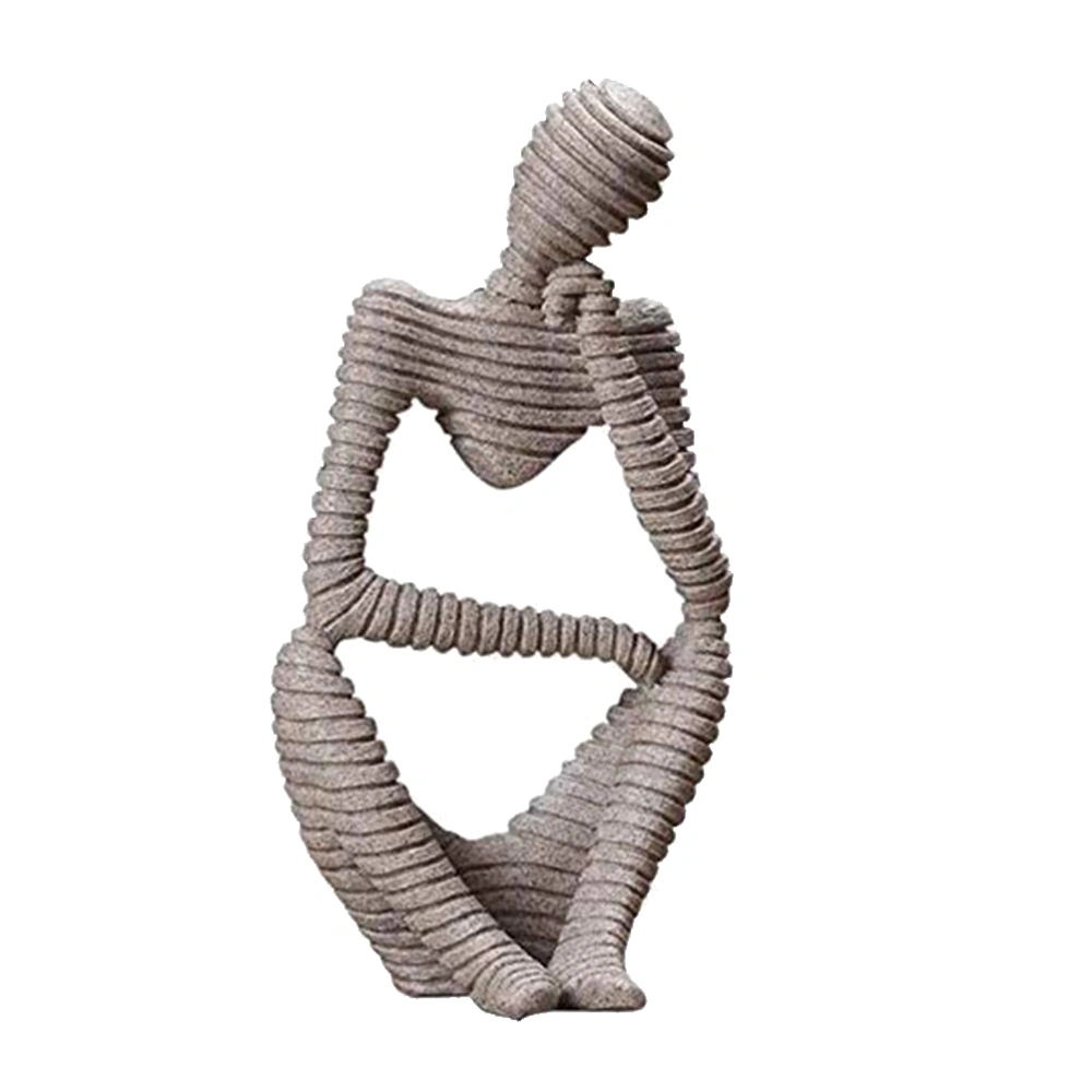 Resin Abstract Man Figurine Sandstone Texture Crafts Desktop Decoration CreativeOffice Adornment Birthday Gifts- Thinking Posture A17-HP51398