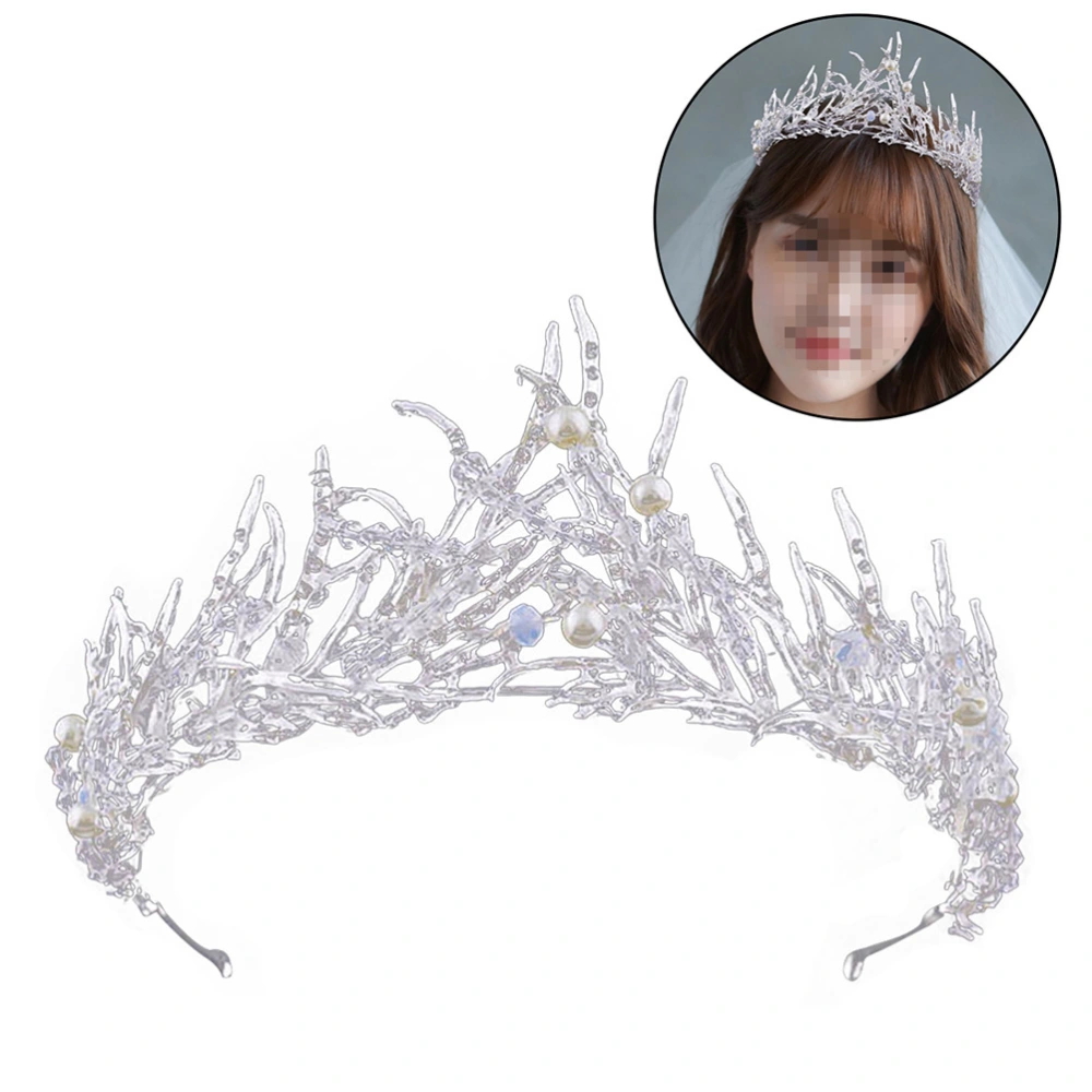 Baroque Crown Alloy Rhinestones Headdress Vintage Tiara Bridal Hairband Hair Accessory Wedding Headpiece (White)