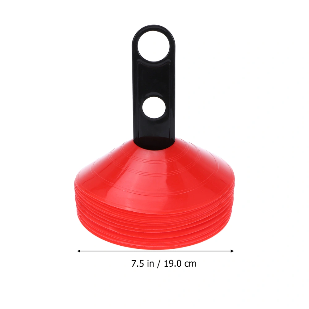 26pcs Football Training Sign Dish Plate Cone Marker Tray Football Training Tray (25pcs Red Marker Tray, 1pc Black Rack)