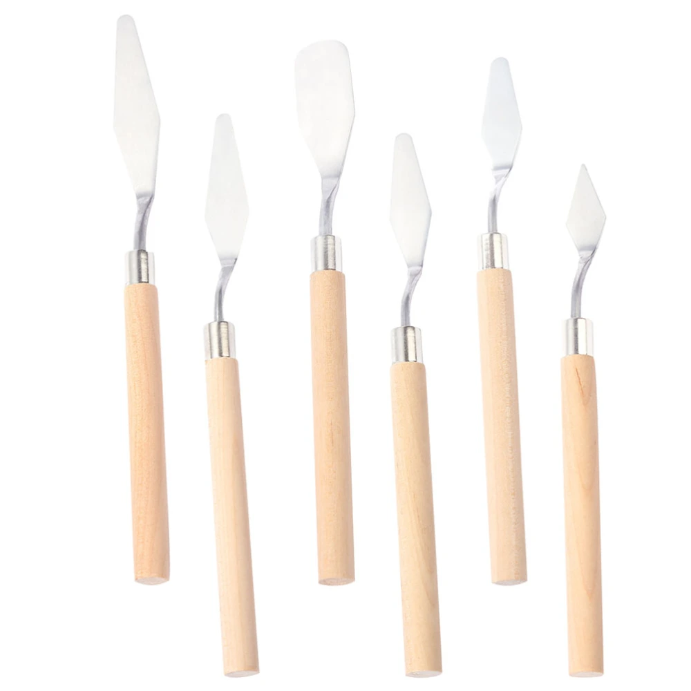 6pcs Stainless Steel Oil Painting Spatula Art Craft Metal Spatula with Wood Handles