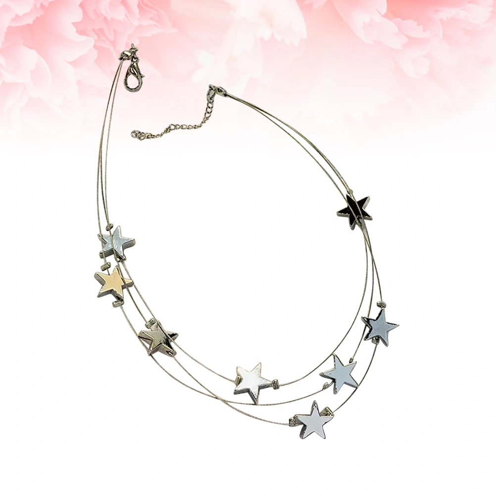Multi-layer Stars Pendant Neckband Neck Chain Neck Jewelry Collar Choker Short Necklace Female Clavicle Chain for Women (Silver)