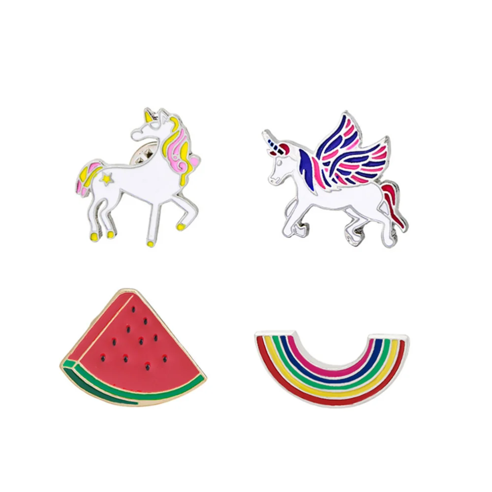 4pcs Pegasus Unicorn Breastpin Watermelon Rainbow Brooches Unique Brooch Pin Costume Props Decoration for Decor Use