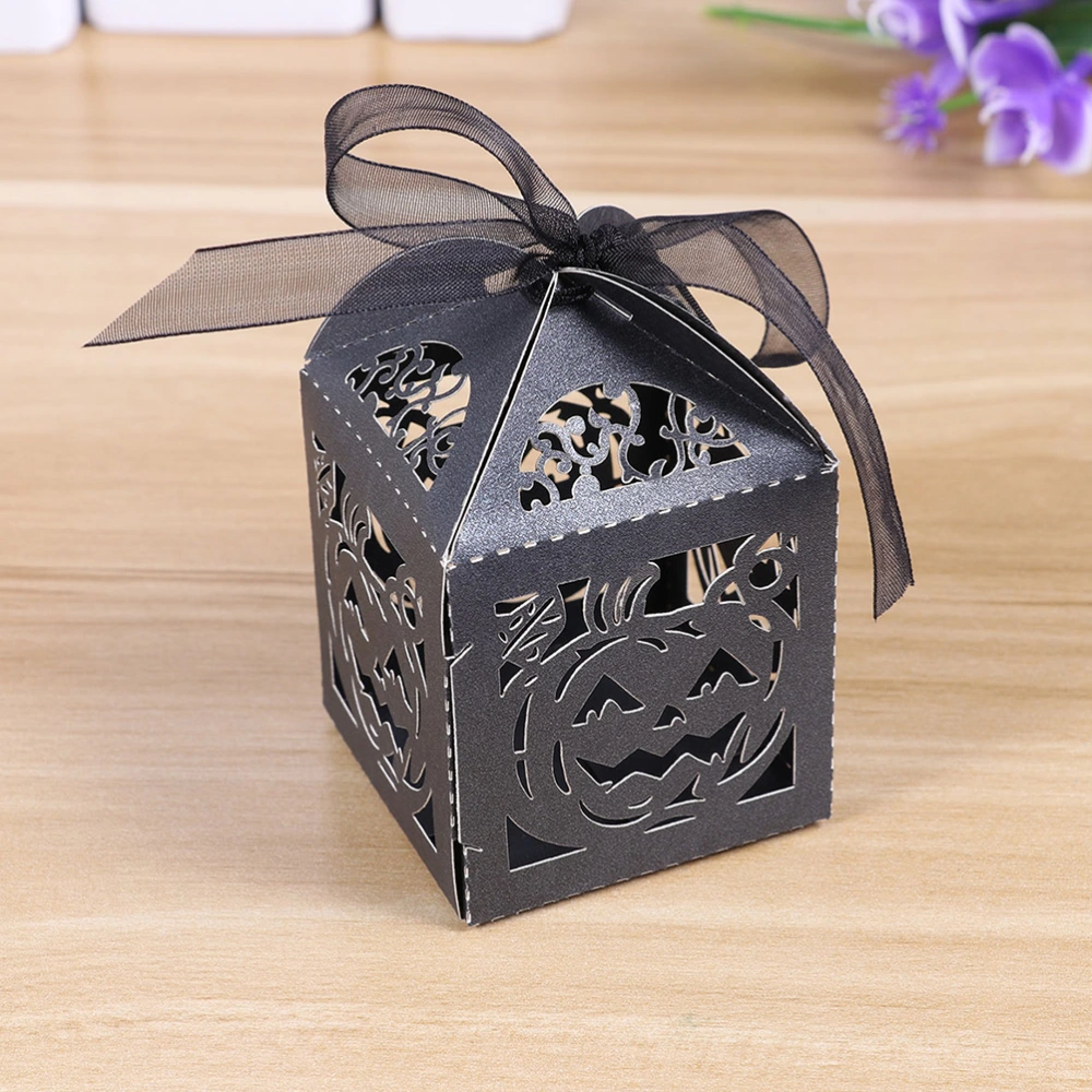 50 Pcs Halloween Party Adorable Pumpkin Spider Web Hollow Candy Box Gift Box