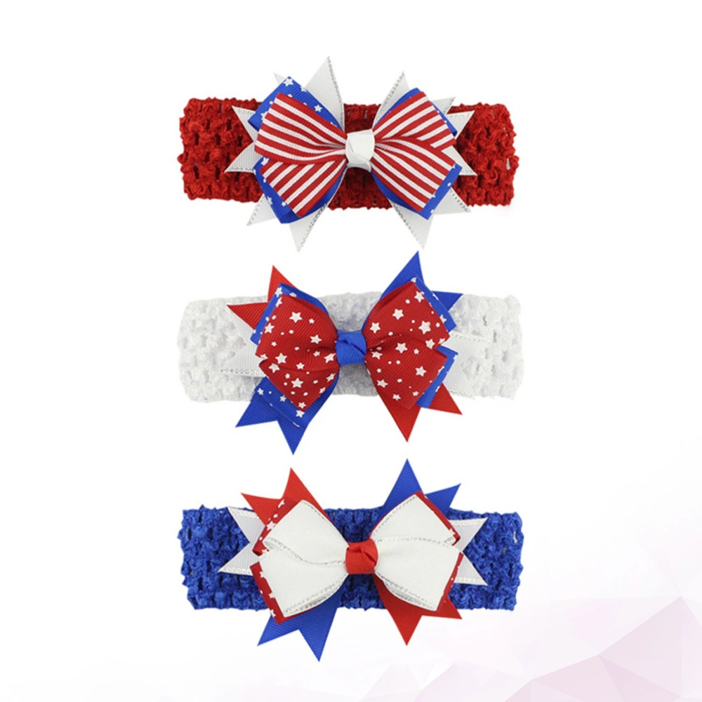 3pcs Adorable Kids Headbands Creative Bowknot Baby Headdress Photo Props American Independence Day Hair Accessories (Red + White + Blue)