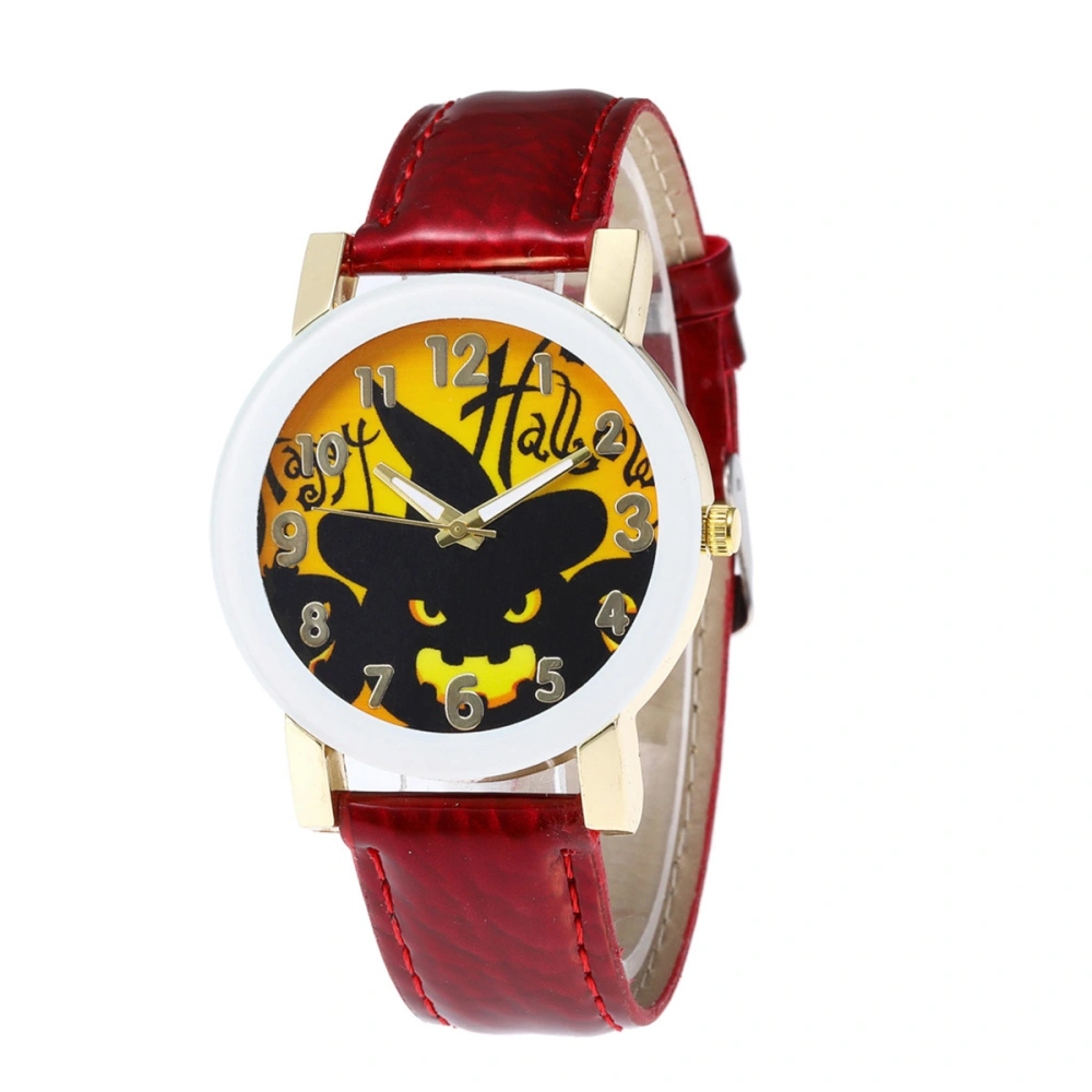 Halloween Theme Pumpkin Lantern Pattern Women Quartz Wrist Watch Festival Belt Watch (Red)