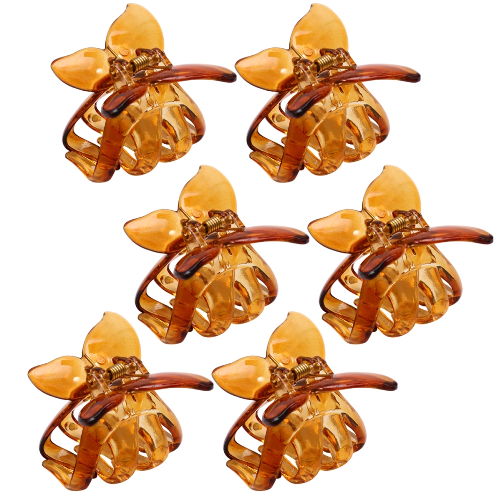 6pcs Transparent Hair Claw Clip with Strong Hold Grip No Hairgrip Beauty Stylish Hair Accessories(Caramel Color)