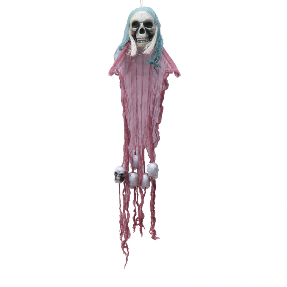 Hanging Ghost with Green Scarf Halloween Creepy Scary Hanging Skull Skeleton Halloween Home Garden Yard Bar Decorations Party Supplies Haunted House Props