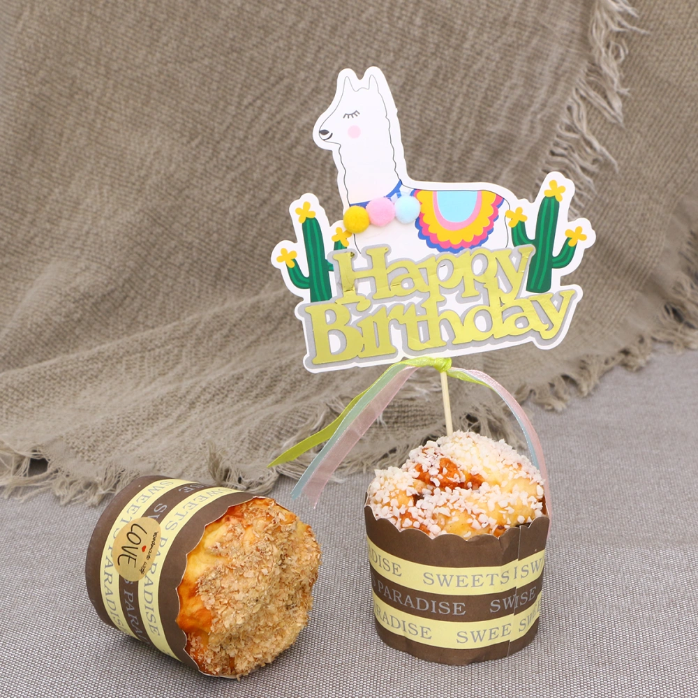 5 Pieces Cartoon Alpaca Cake Toppers Cake Decoration Inserts Cake Picks for Birthday Party - Happy Birthday (As Shown)