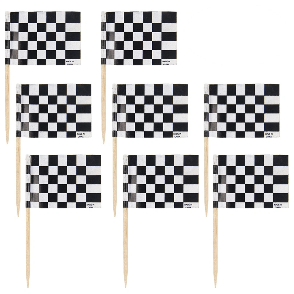 96Pcs Birthday Cake Toppers Checkered Racing Flags Decorative Cupcake Picks Dessert Cake Decoration Topper for Wedding Party