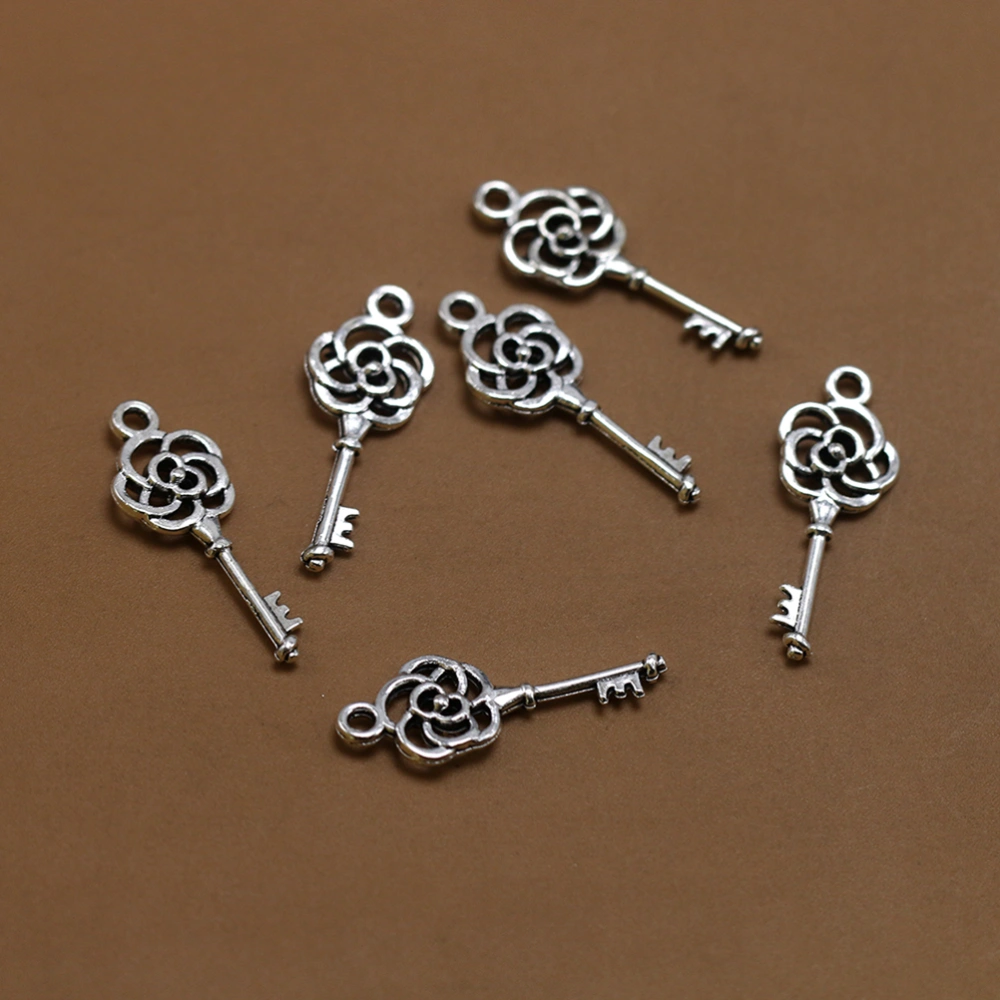 50pcs Alloy Rose Key Pendants Charms Jewelry Making Accessory for Bracelet Necklace (Antique Silver)