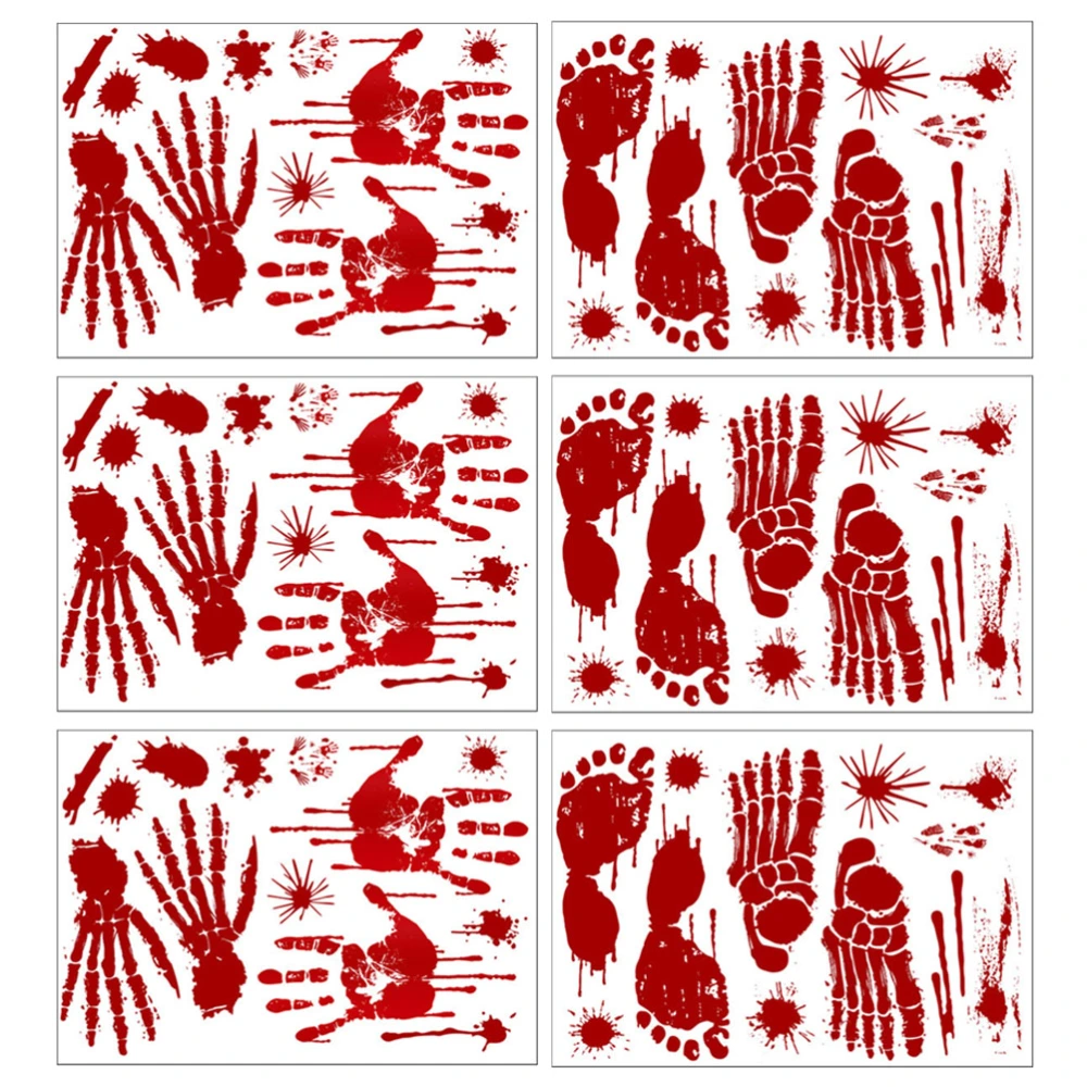 6 Sheets of Blood Printing Stickers Fingerprint Footprint Stickers Halloween Wall Window Stickers for Festival Party (Style 7 and 8, each Style has 3pcs)