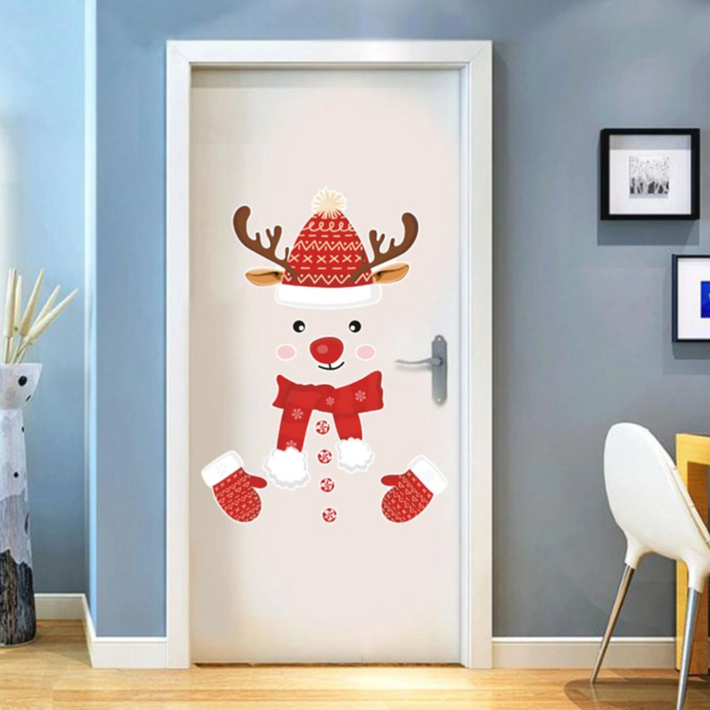 1 Sheet Christmas Fridge Stickers Self-adhesive Party Snowman Design Fridge Decals