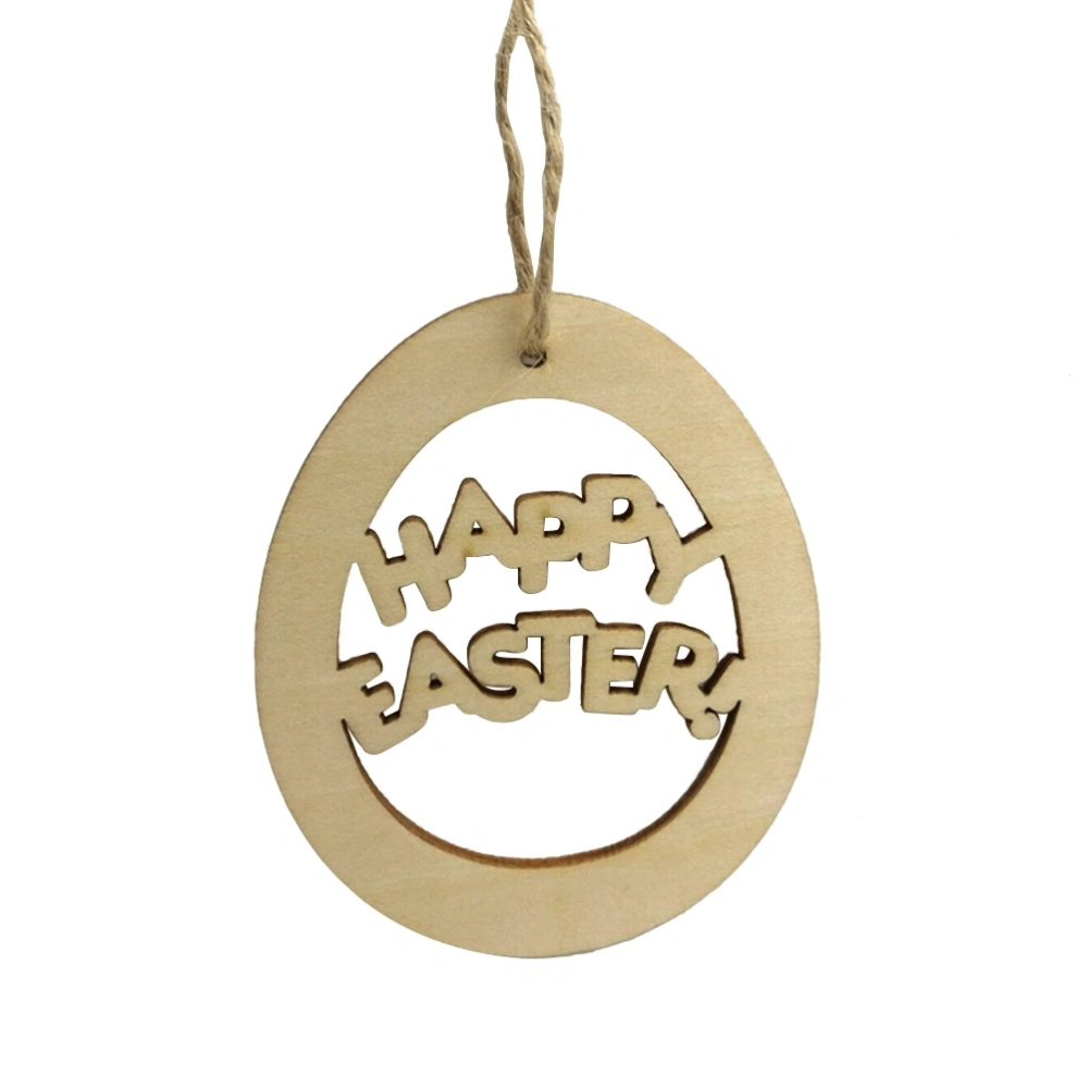 10pcs HAPPY EASTER Letter Wooden Pendants Hollow Hanging Decor Festival Crafts Party Supplies (with Rope)