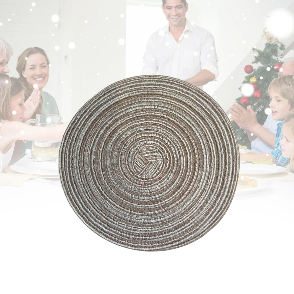 Round Cotton Linen Woven Placemat Western Food Pad Kitchen Non-slip Heat Resistant Coaster Table Mat for Dining Table (Coffee, S)