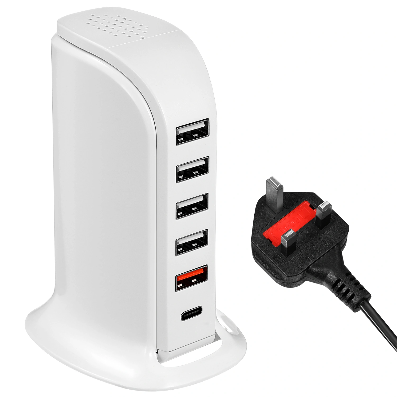 40W Multi Port USB Charger Rapid Charging Station Desktop Travel Hub with UK Plug White