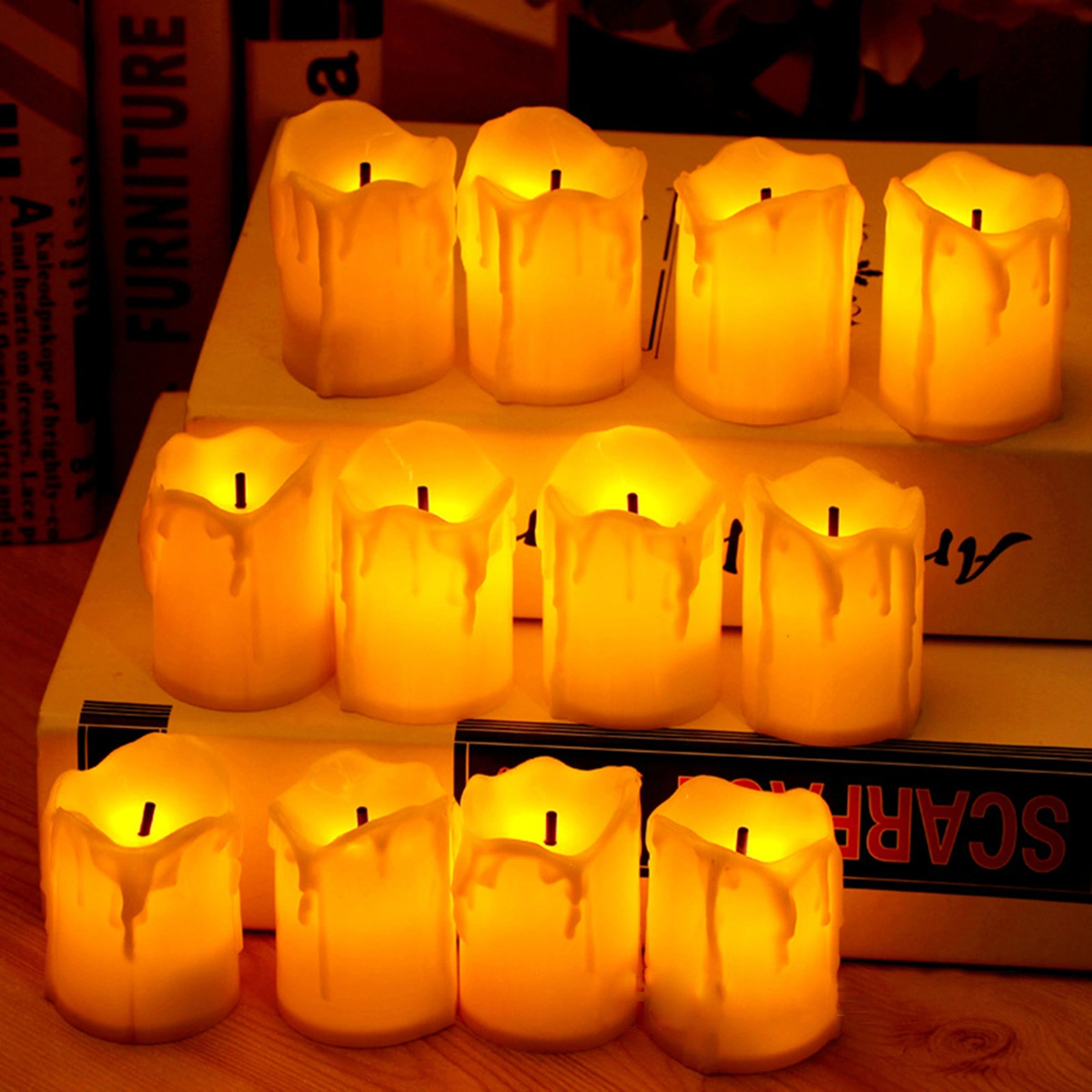 5pcs Black Wick LED Simulation Candles Electronic Flameless Tealight Romantic Decor for Bar Home Cafe (Beige Shell) (Yellow Light)