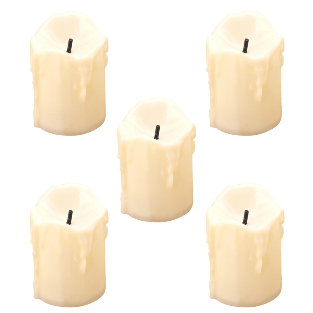 5pcs Black Wick LED Simulation Candles Electronic Flameless Tealight Romantic Decor for Bar Home Cafe (Beige Shell) (Yellow Light)