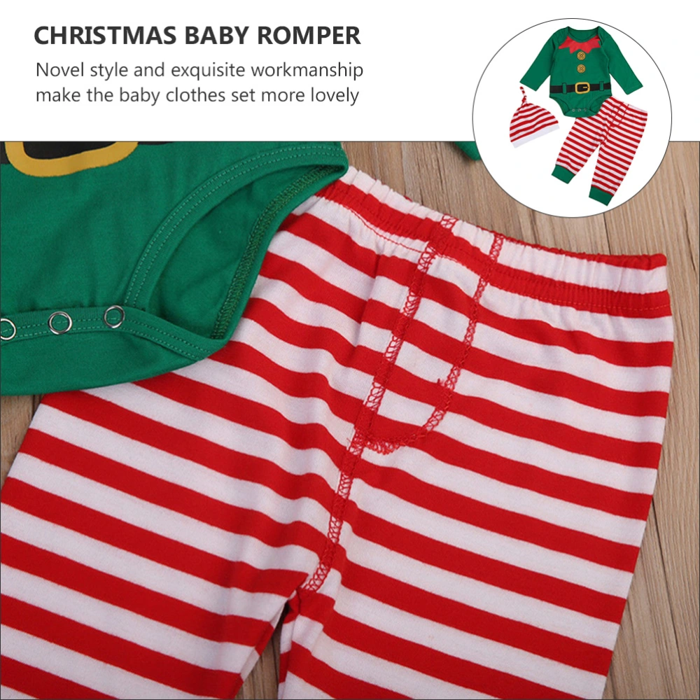 3Pcs Adorable Christmas Baby Romper Set Long Sleeve Jumpsuit Outfits (90)