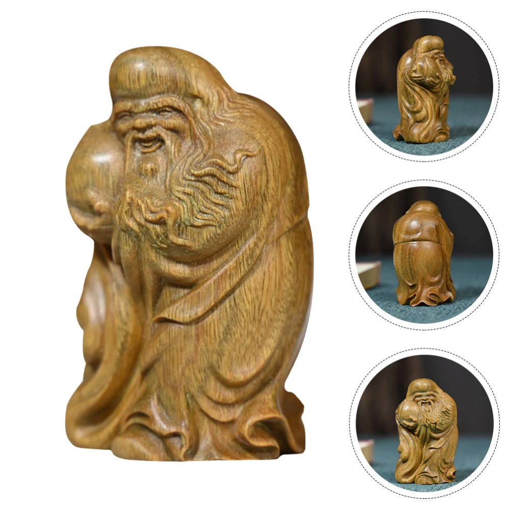 God of Longevity Figurine Adornment Carved Wood Ornament Desktop Decor