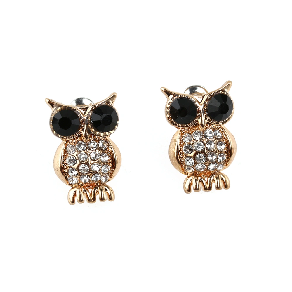 Cool Sparkling Rhinestones Decor Women's Owl Earrings Ear Pendants - 2 pairs/set (Golden)