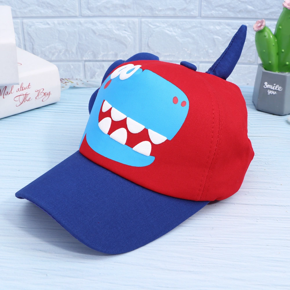 Cartoon Children Dinosaur Hat Creative Peaked Baseball Hat Cotton Sun Block (Blue Brim, 50-53cm, Suitable for 2-7 Years Old)