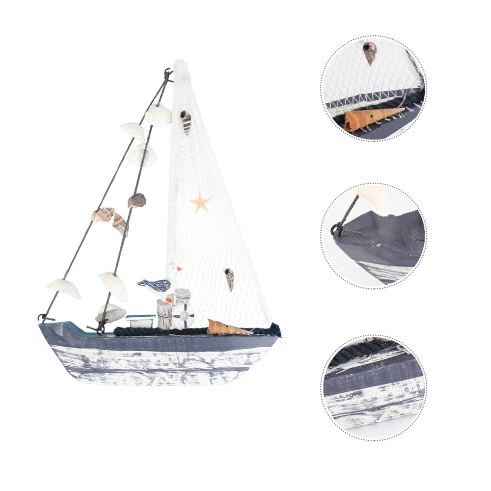 1PC Wooden Shell Sailing Boat Crafts Adornment Mediterranean Style Handicrafts