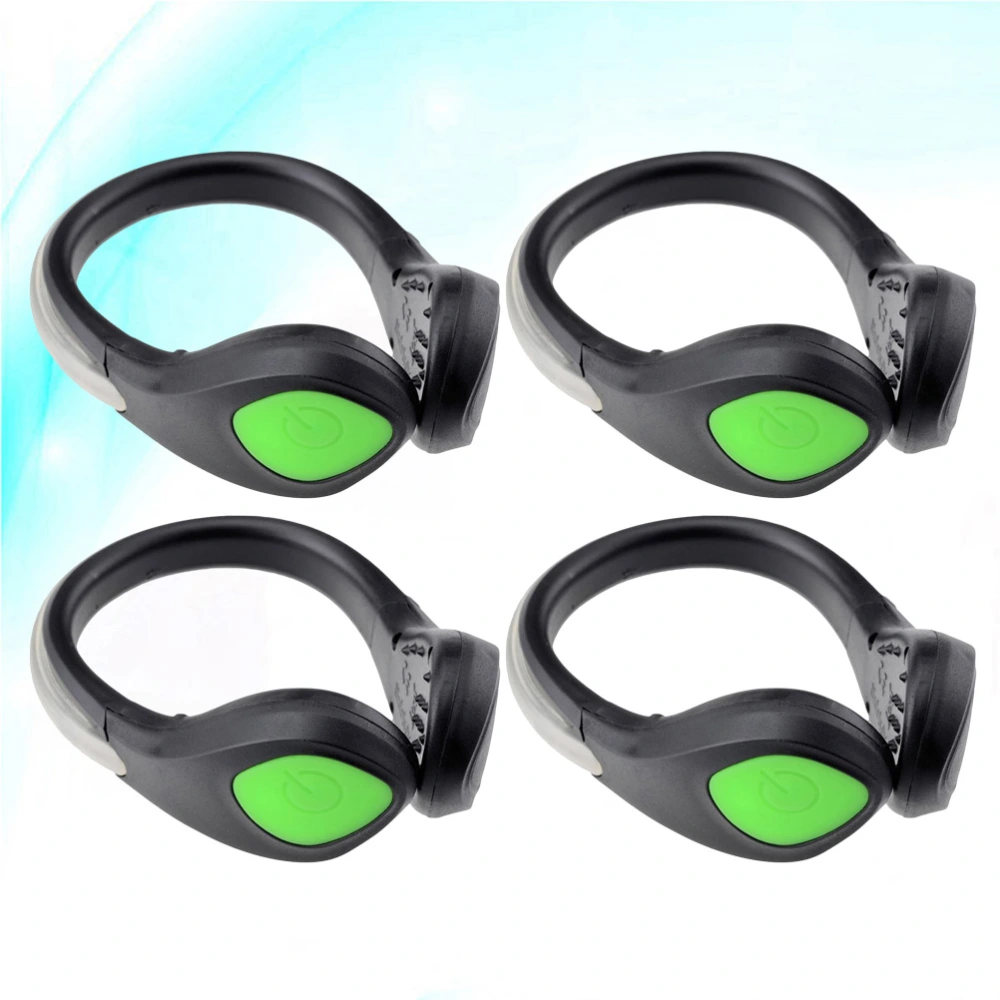 4PCS LED Shoe Clip Lights Safety Night Running Gear Flash Strobe for Runners Joggers Bikers Walkers (Green Light, Black Shell)