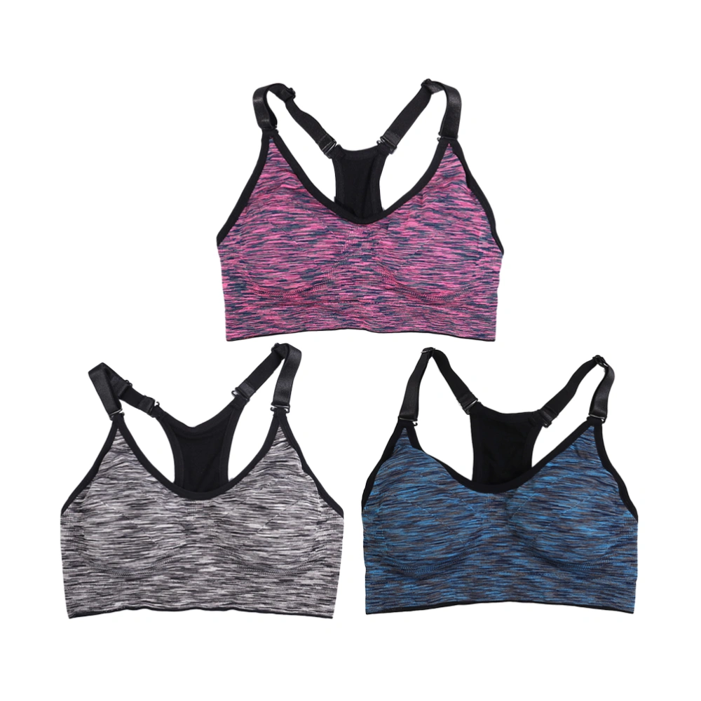 3pcs High Impact Workout Gym Activewear Bra Fitness Padded Seamless Vest Tops Stretch Solid Nylon Bra Sexy Fitness Bra for Women Yoga Running(Rose Red/Gray/Blue/XL)