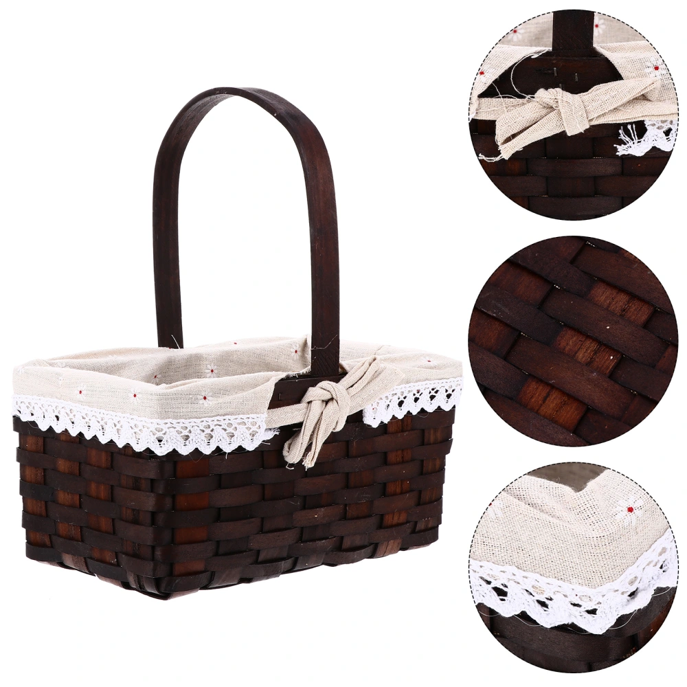 Rattan Woven Flower Basket Rectangular Handheld Basket Delicate Storage Basket