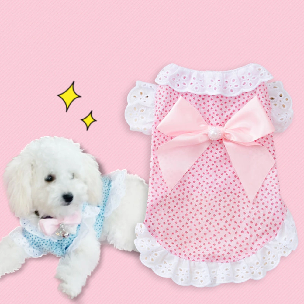 Stylish Sweet Bow Dog Skirt Comfortable Breathable Fashionable Lace Dog Clothes Pet Costume Size M Pink