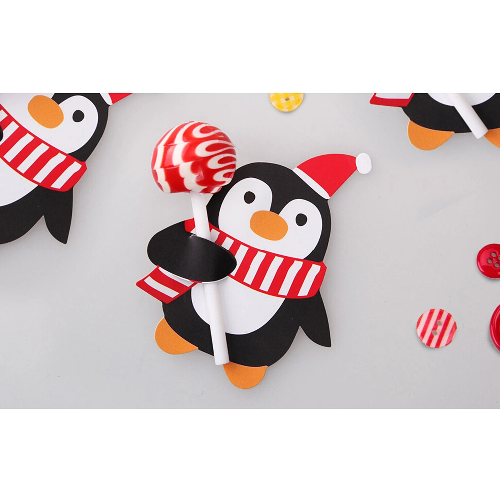 50pcs Lovely Penguin Santa Claus Lollipop Paper Christmas DIY Candy Decoration Xmas Birthday Party Supplies for Kids (Black)
