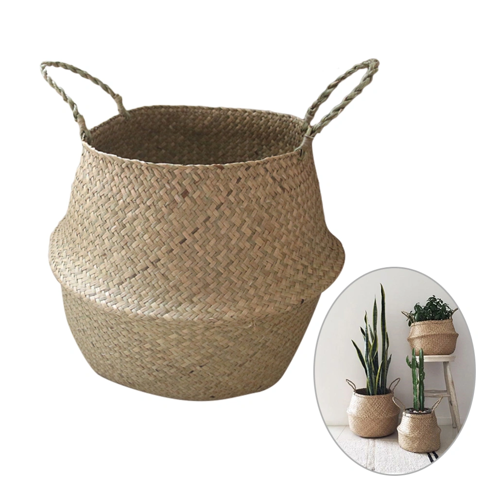 Nordic Style Handmade Basket Seaweed Rattan Storage Basket Dual Handle Flower Plant Wicker Basket Home Garden Accessories (Size XL)