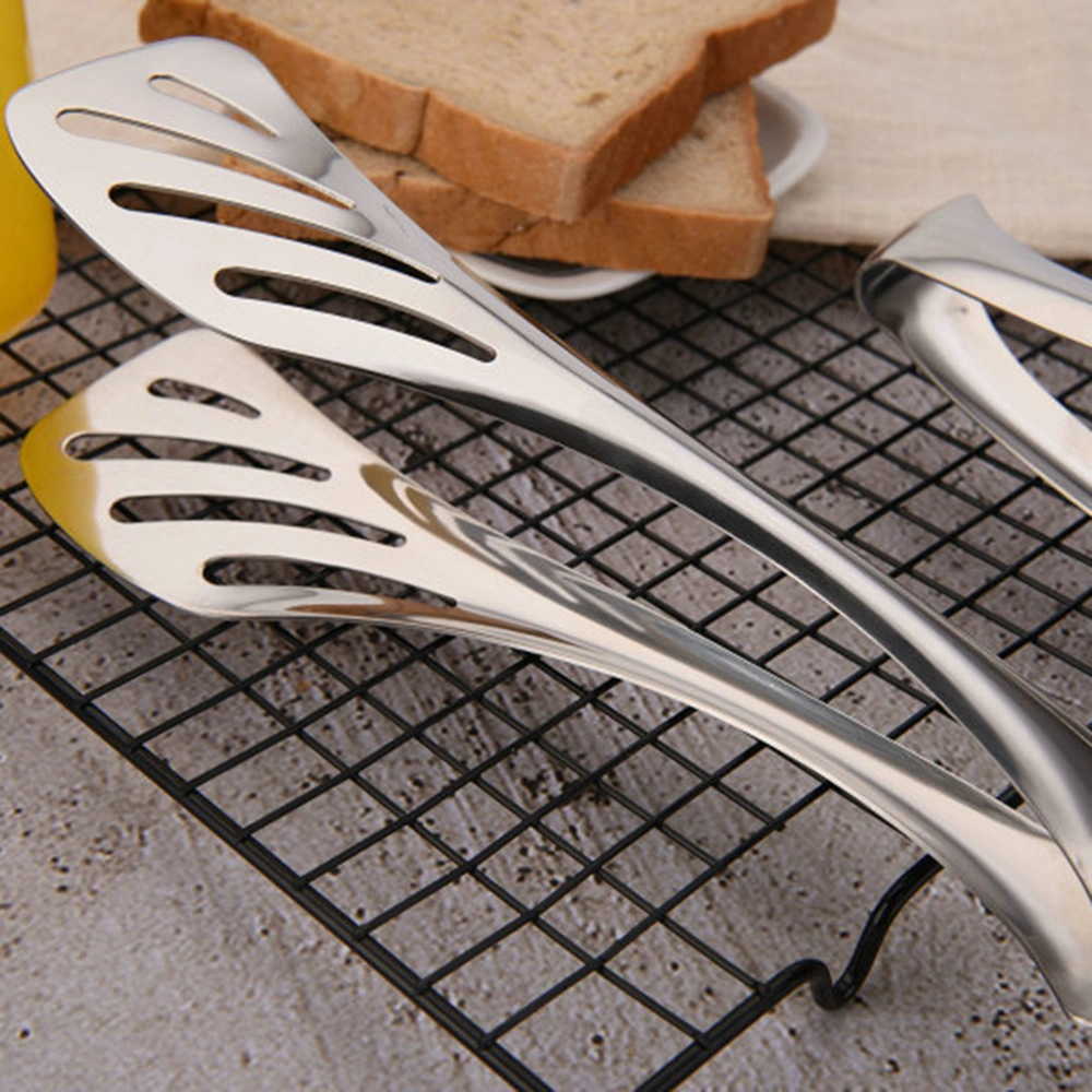 Stainless Steel Anti-scald Food Clip Multifunction Bread Tong Kitchen Serving Tongs for Cake Bread Salad (9 inch)