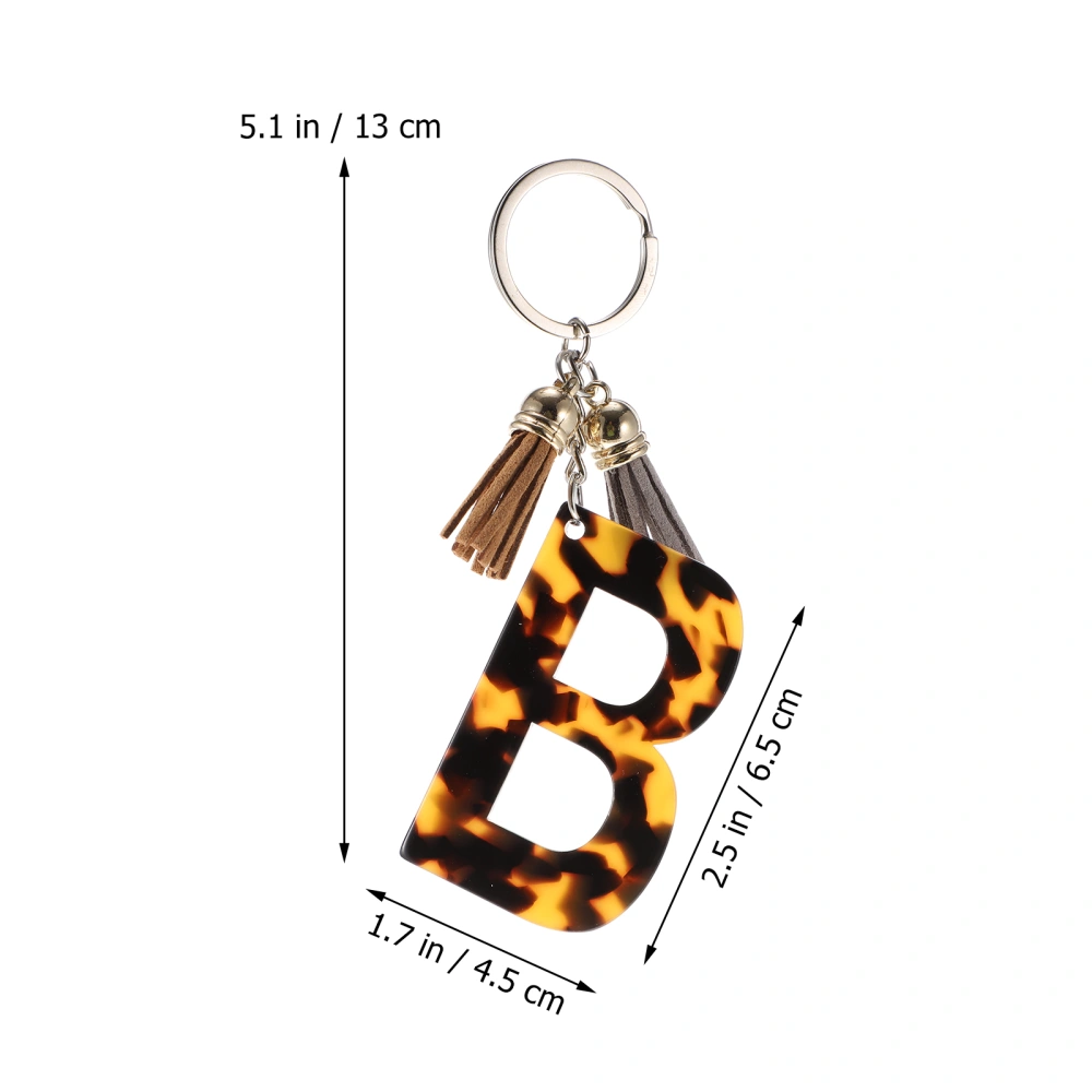 2pcs Leopard Printing Alphabet Key Rings Leopard Alphabet Fringe Pendants