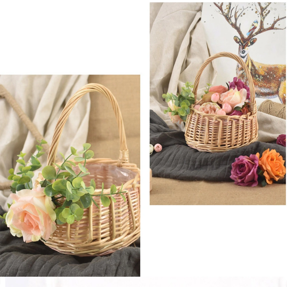 1PC Village Wedding Flower Basket Decor Vintage American Style Wedding Flower Basket Delicate Flower Boy Tote Flower Basket Chic Scattering Petals Basket Wedding Party Photo Props for Wedding 3 Style