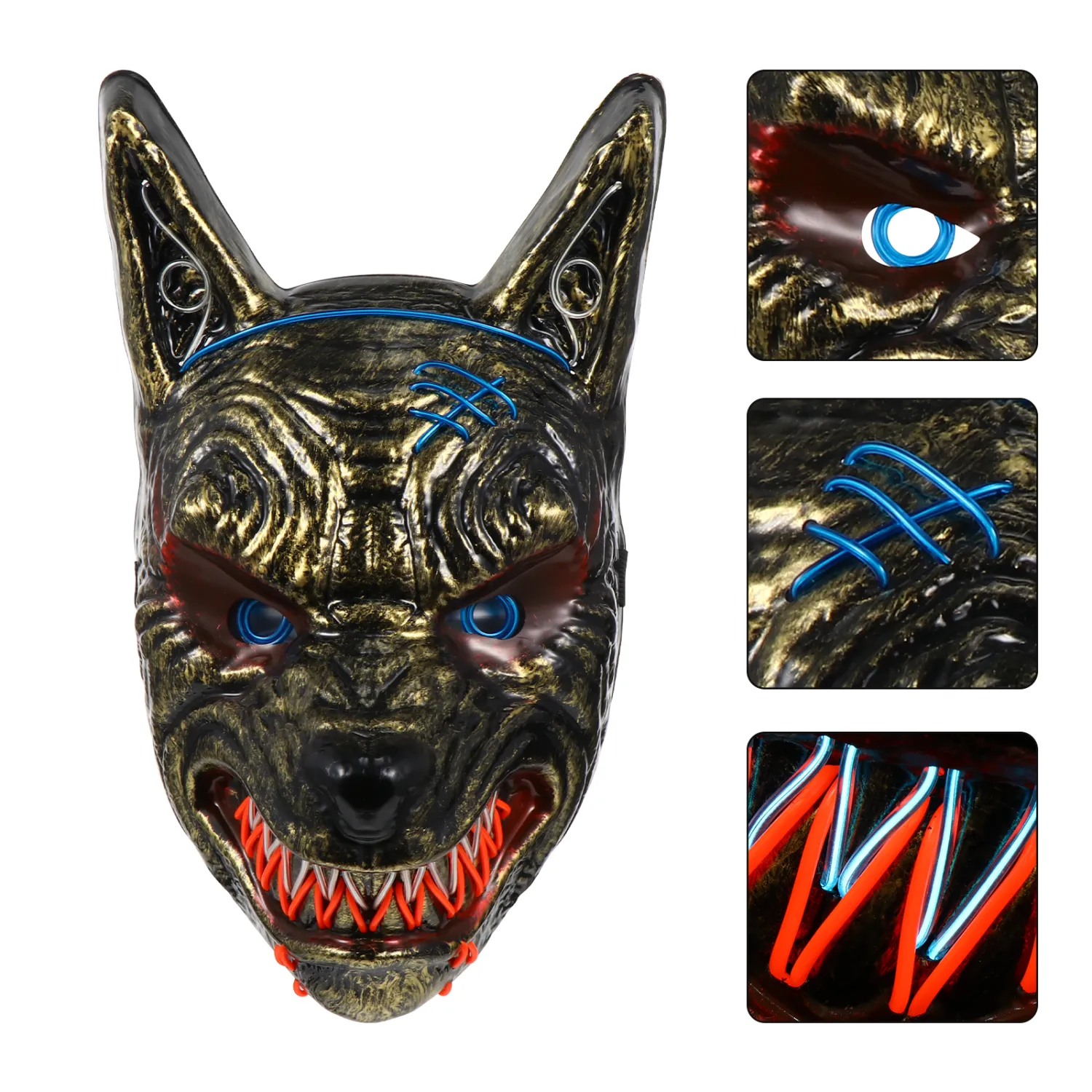1Pc Halloween LED Mask Wolf Head Glow Mask Party Supplies Without Battery