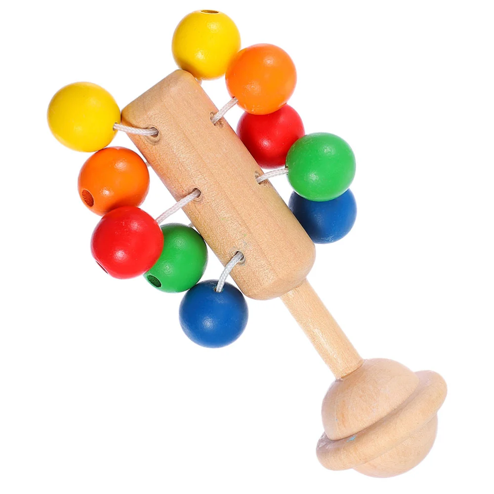 Baby Wooden Rattle Toy Hand Shake Bell Rattle Wooden Music Educational Toy