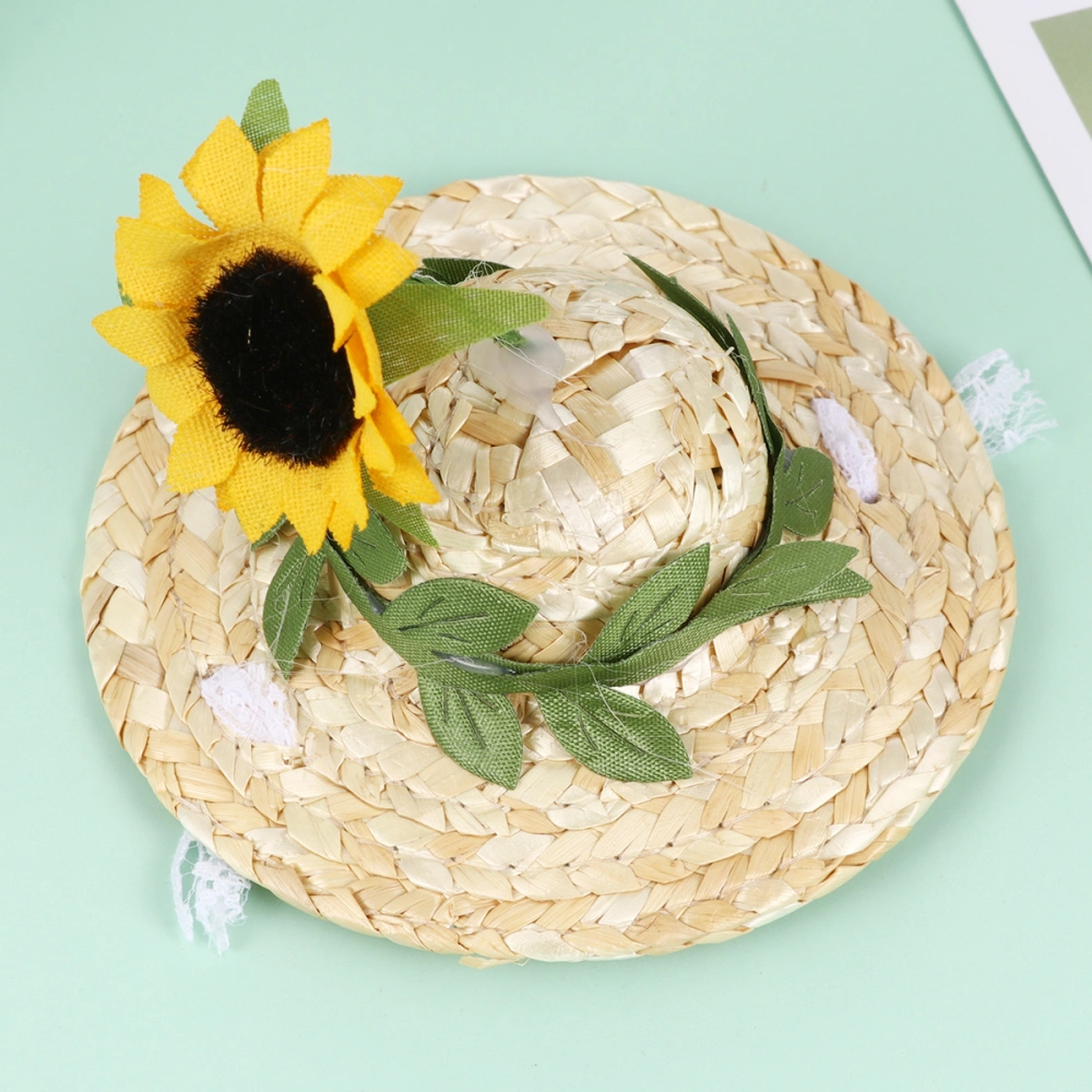 Cat Sun Block Hat Straw Woven Hat Creative Pet Headdress Adorable Pet Straw Photo Prop (Sunflower, Size XS)