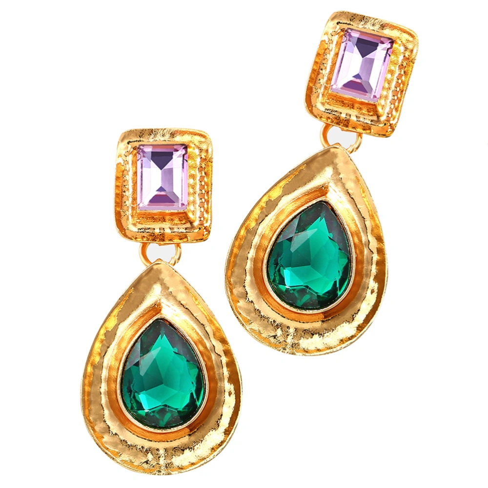 1 Pair of Baroque Eardrop Waterdrop Earring Inlaid Zircon Earring Earbob Antique Style Earring (Golden)