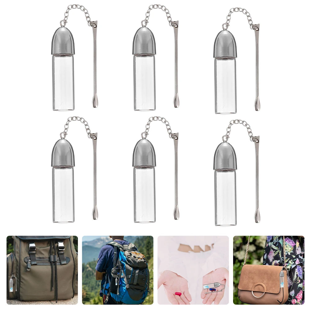 6Pcs Portable Powder Bottle Glass Pills Container Travel Tiny Jar with Scoop (Random Color)