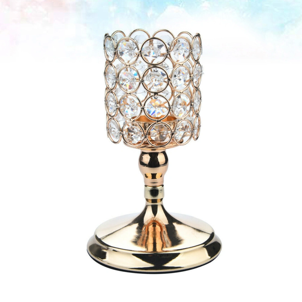 1pc Creative Crystal Candlestick Candle Holder Candal Cup Wedding Party Birthday Candle Sticker Stand for Decor (Golden)