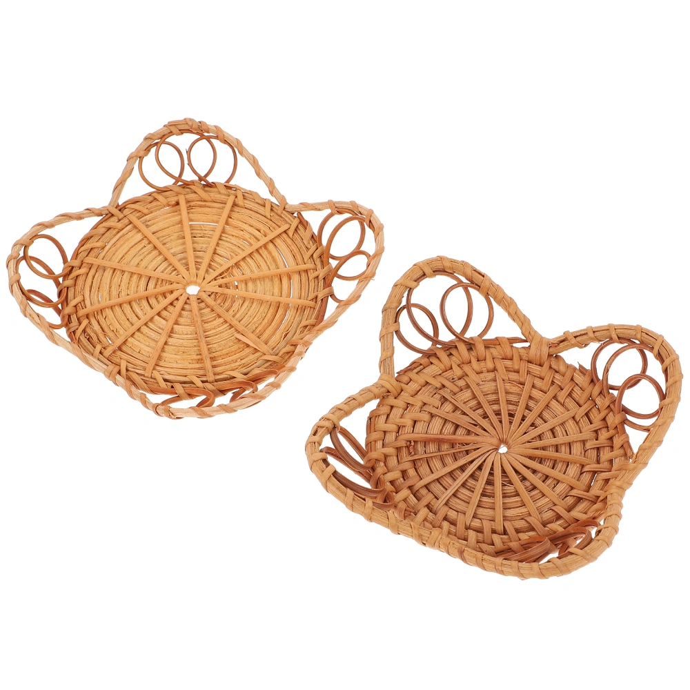 2pcs Rattan Weaving Candle Mats Creative Woven Candle Pads Desktop Decors