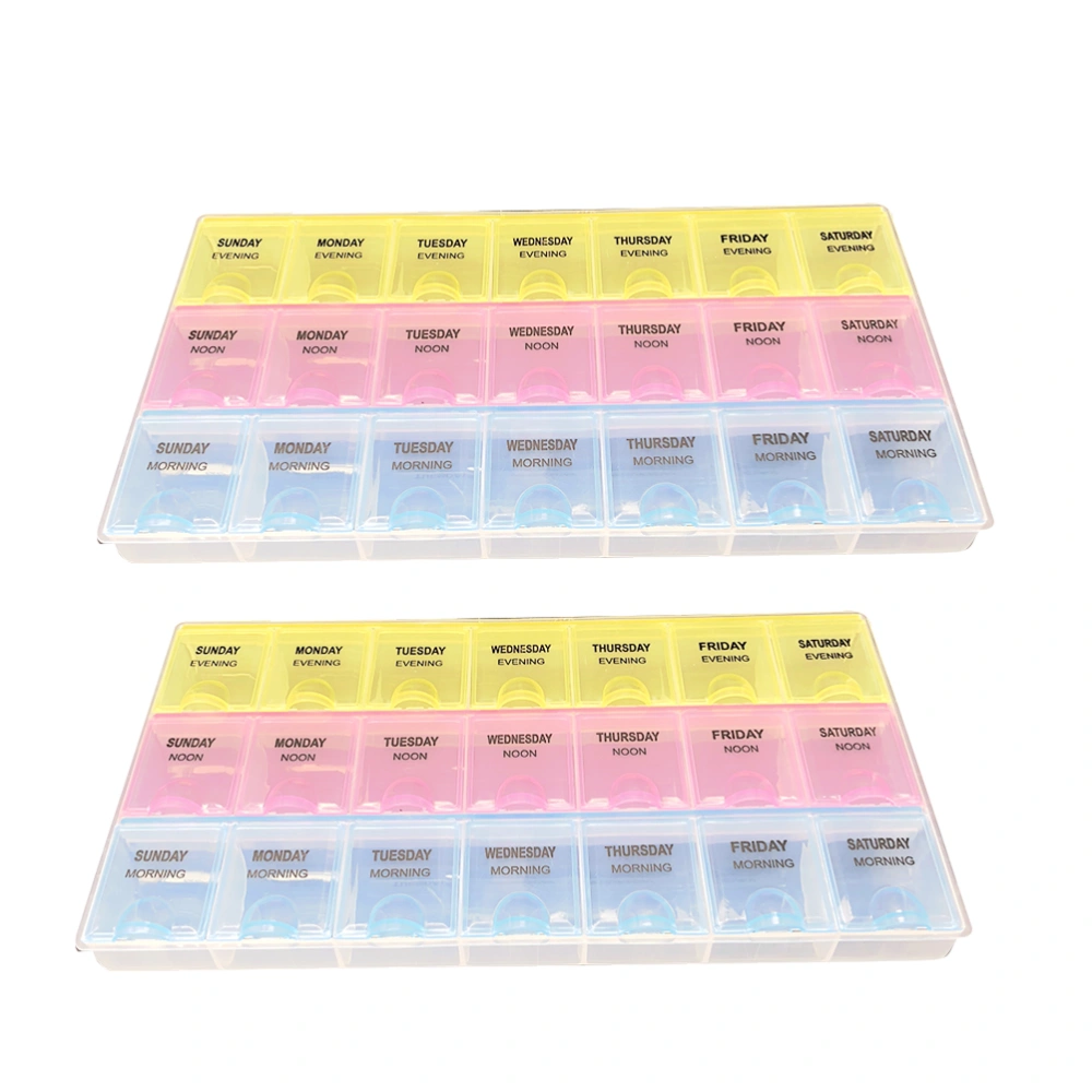 2pcs 21-grids Pill Box Portable Medicine Box Useful Pill Case Simple One Week Pill Storage Box for Home Office