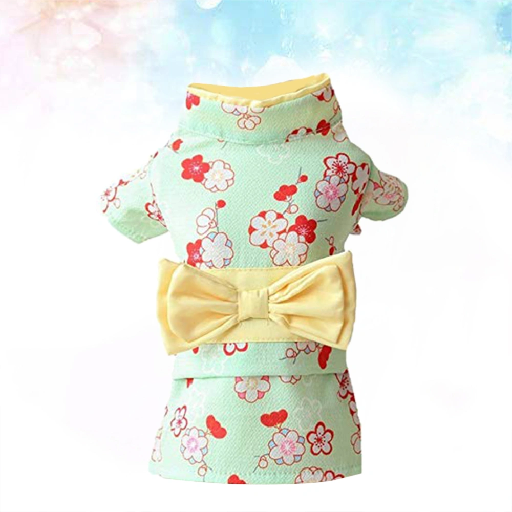 Pet Dog Kimono Flower Printed Clothes Pet Outfit Pet Dog Costumes Pet Supplies Size S Green