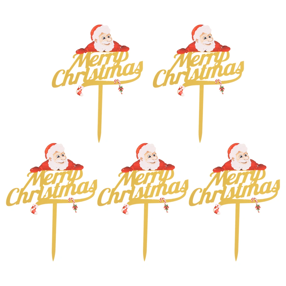 5PCS Christmas Acrylic Cake Toppers Creative Christmas Cake Insert Cards(Yellow)